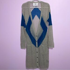 Sloane Rouge Duster Cardigan Women Sz M Wool Open Knit Longline Preppy Academia